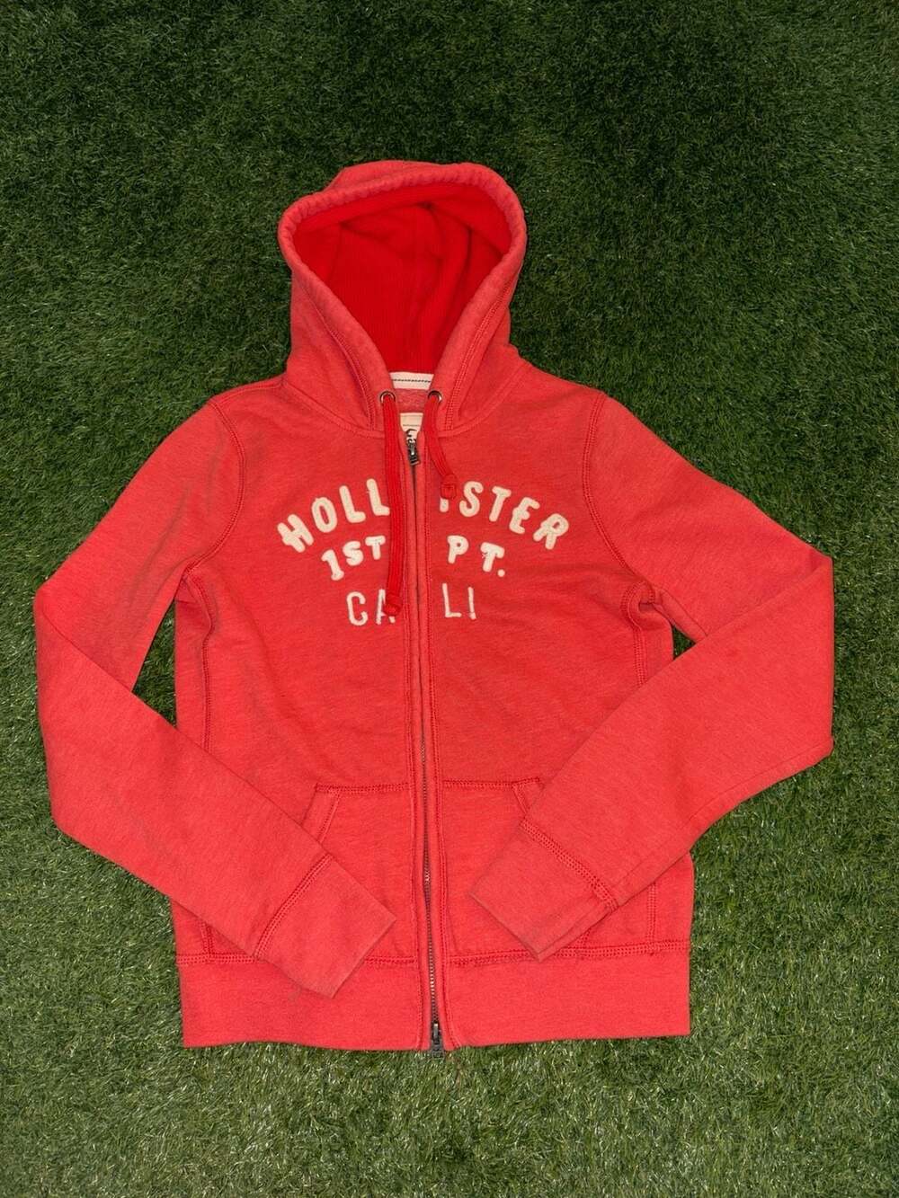 Hollister 1st Pt. Cali Logo Full Zip-Up Hoodie Sweatshirt Red Medium
